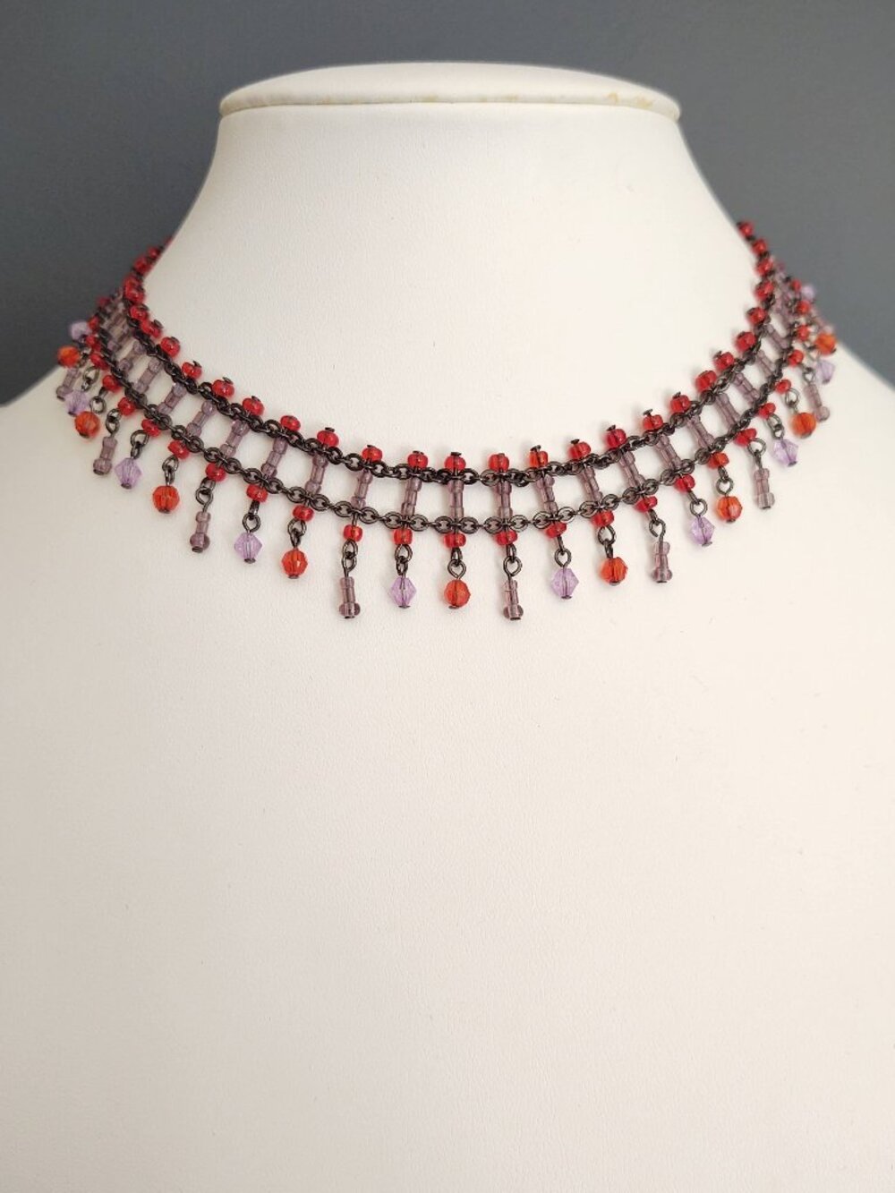 Orange and lavender beaded choker necklace